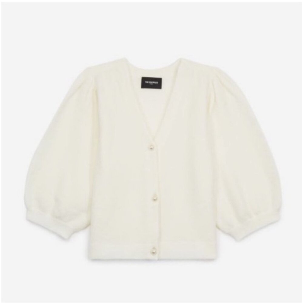 The Kooples Wool Blend Pearl Button Cardigan Sweater Ivory